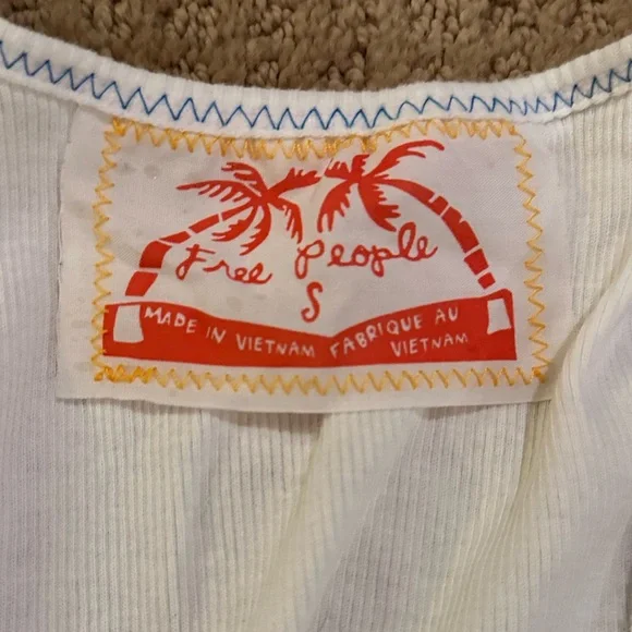 FREE PEOPLE white ribbed tank with tropical inset - size small - Picture 5 of 5